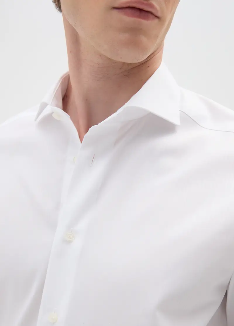 Camicia In Puro Cotone Bianca Slim Fit, Uomo, Bianco miniatura 2