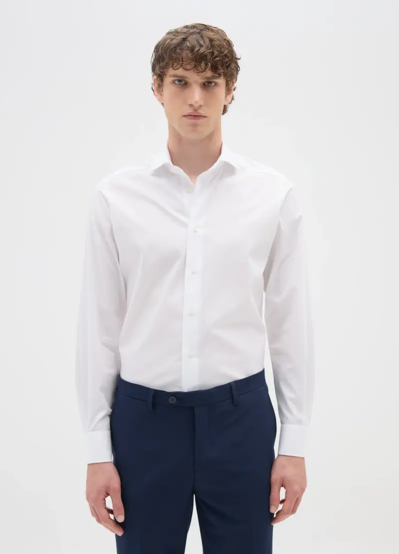 Camicia In Puro Cotone Bianca Slim Fit, Uomo, Bianco