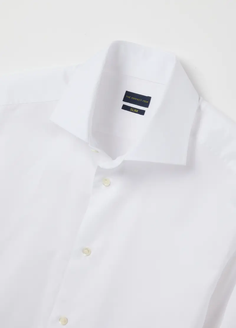 Camicia In Puro Cotone Bianca Slim Fit, Uomo, Bianco miniatura 2
