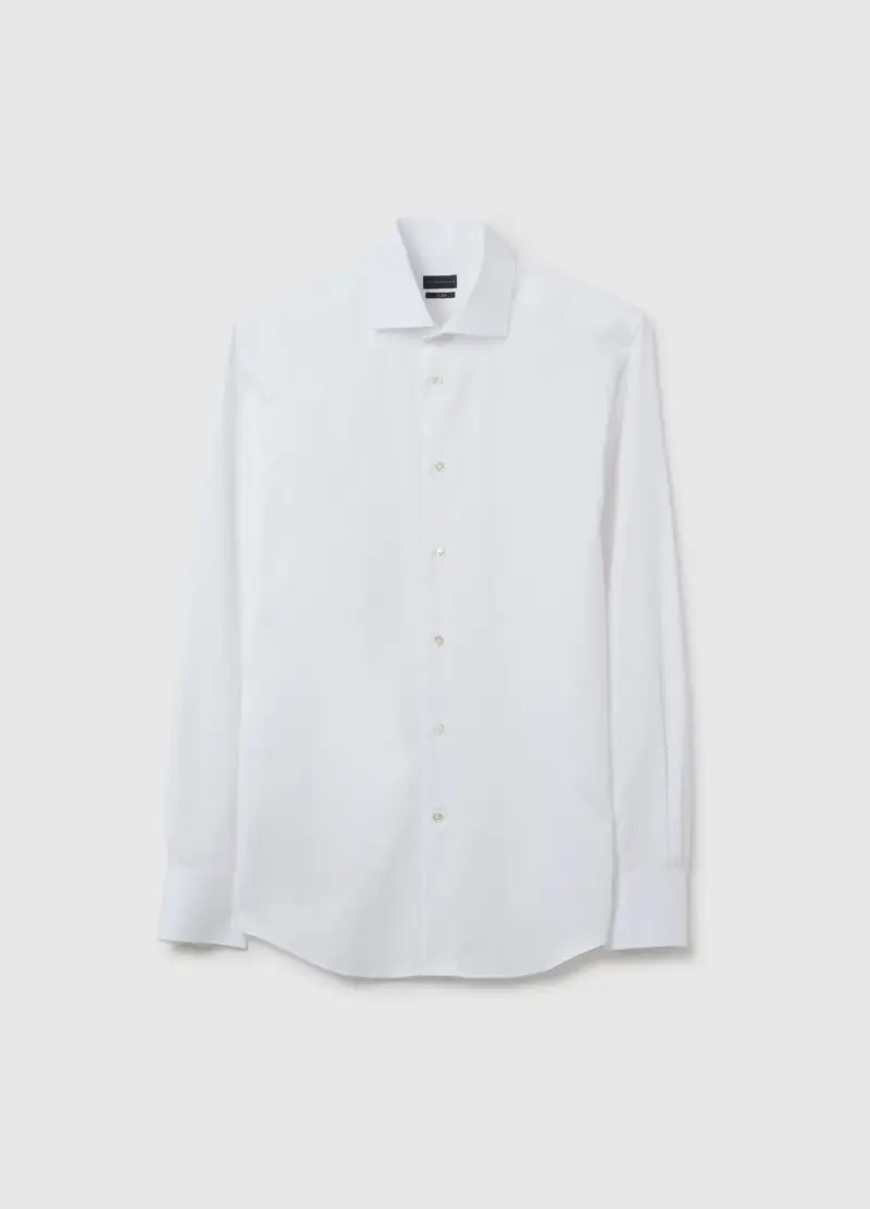 Camicia In Puro Cotone Bianca Slim Fit, Uomo, Bianco