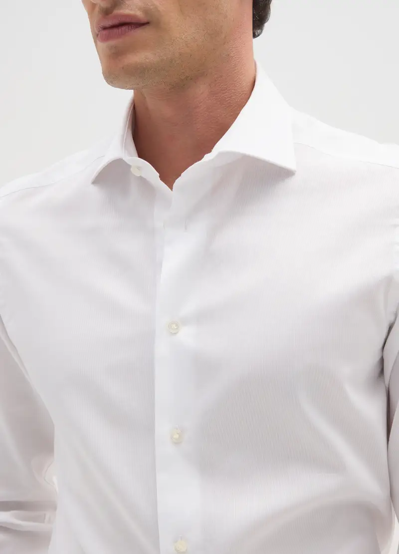 Camicia In Puro Cotone Bianca Slim Fit, Uomo, Bianco miniatura 3