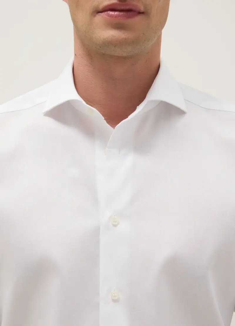 Camicia In Puro Cotone Bianca Slim Fit, Uomo, Bianco miniatura 2