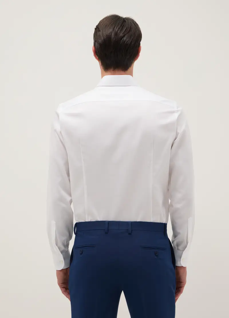 Camicia In Puro Cotone Bianca Slim Fit, Uomo, Bianco miniatura 3