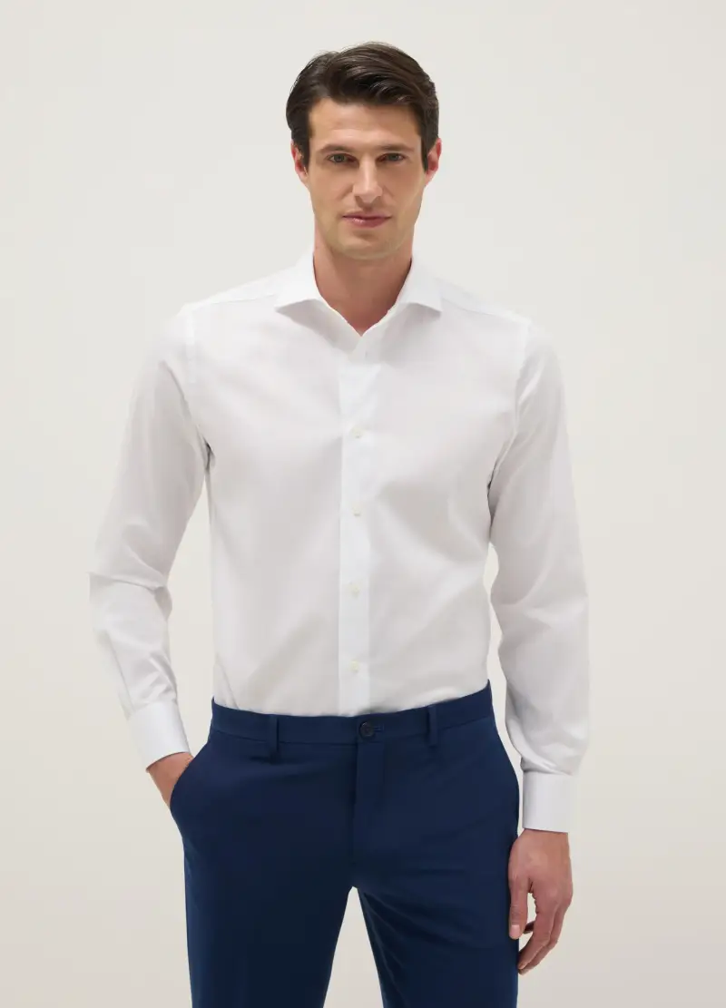 Camicia In Puro Cotone Bianca Slim Fit, Uomo, Bianco