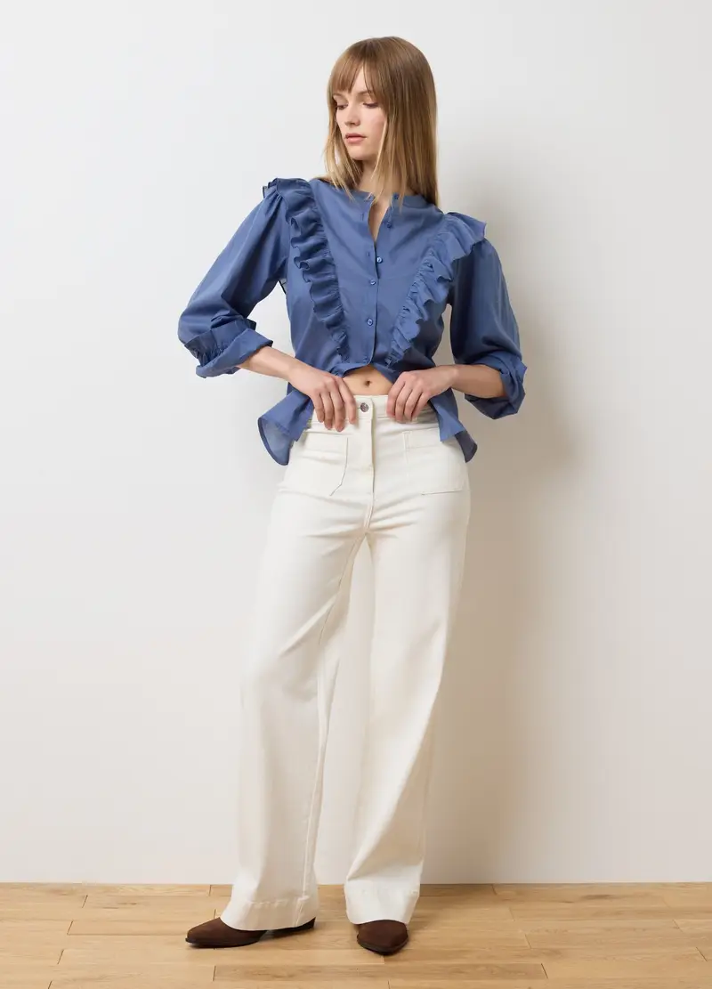 OVS, Camicia In Puro Cotone Blu Regular Fit, Donna, Blu, Taglia: 40