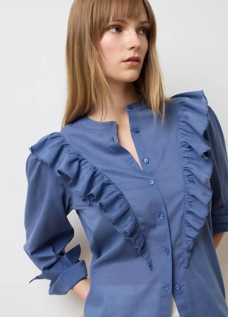 OVS, Camicia In Puro Cotone Blu Regular Fit, Donna, Blu, Taglia: 40 miniatura 3