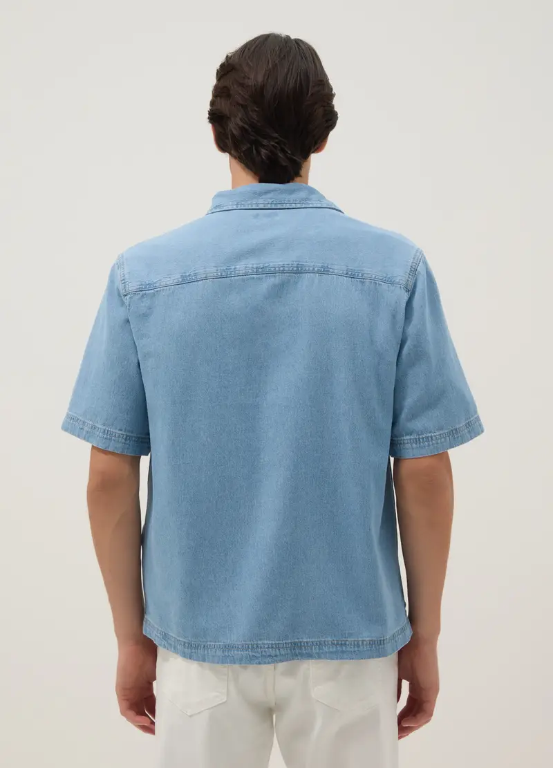 Camicia In Puro Cotone Denim Azzurro Oversize Fit, Uomo, Denim miniatura 3