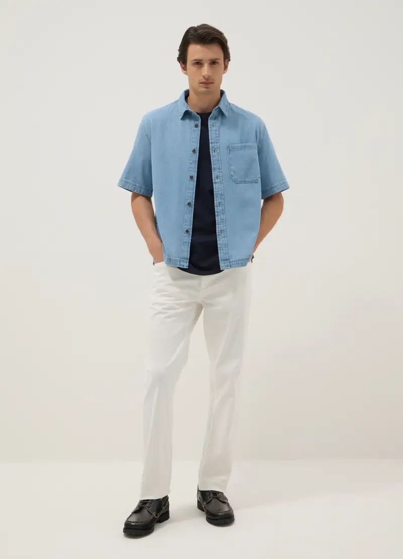 Camicia In Puro Cotone Denim Azzurro Oversize Fit, Uomo, Denim