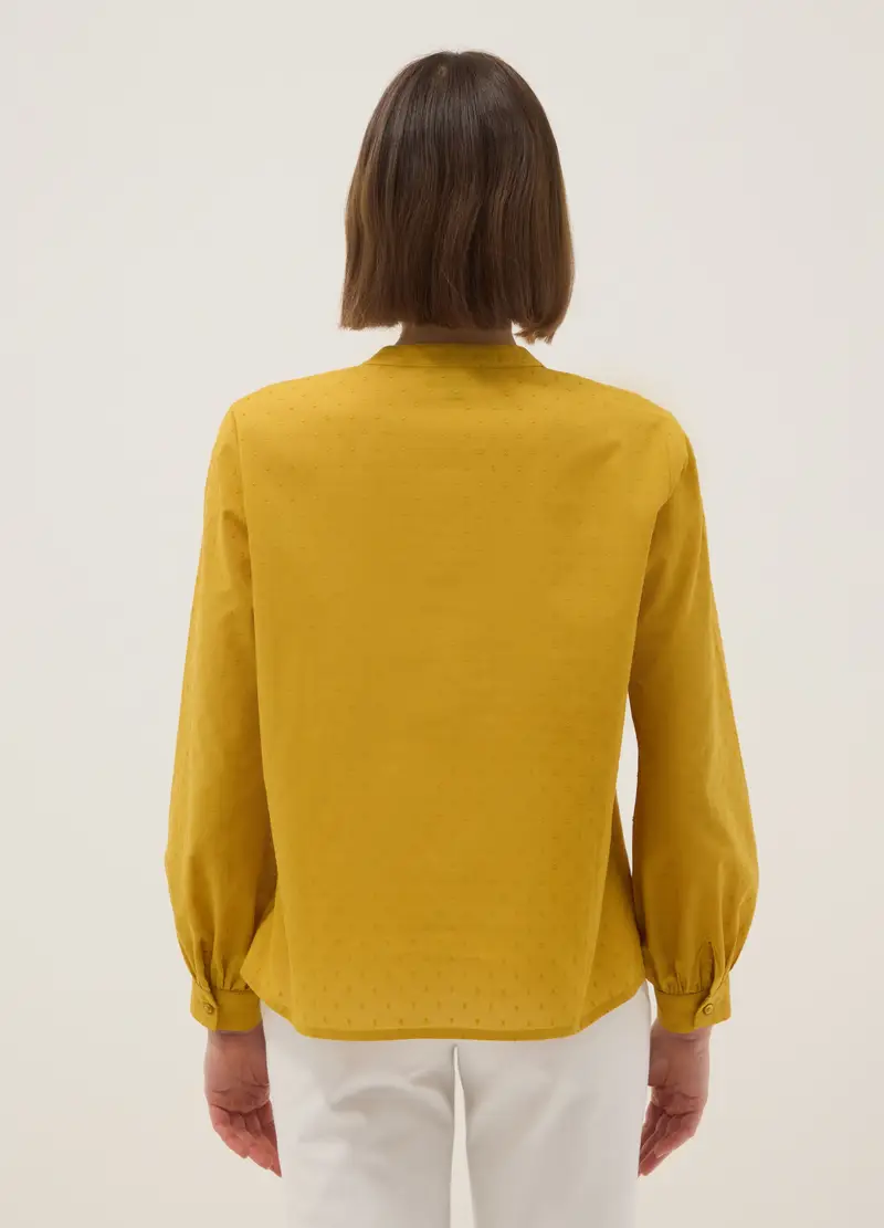 Camicia In Puro Cotone Gialla Regular Fit Deep V Con Pois, Donna, Giallo miniatura 3