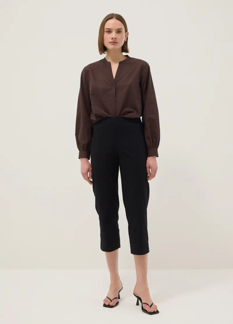 Camicia In Puro Cotone Marrone Regular Fit Deep V Con Pois, Donna, Marrone miniatura 2