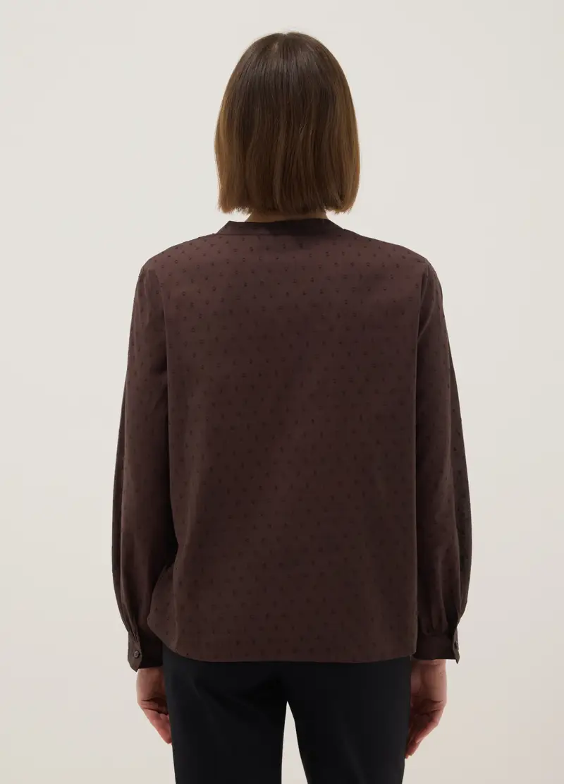 Camicia In Puro Cotone Marrone Regular Fit Deep V Con Pois, Donna, Marrone miniatura 3