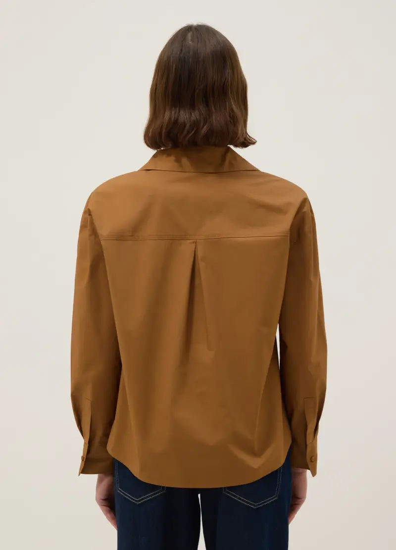 Camicia In Puro Cotone Marrone Regular Fit Senza Bottoni, Donna, Marrone miniatura 3