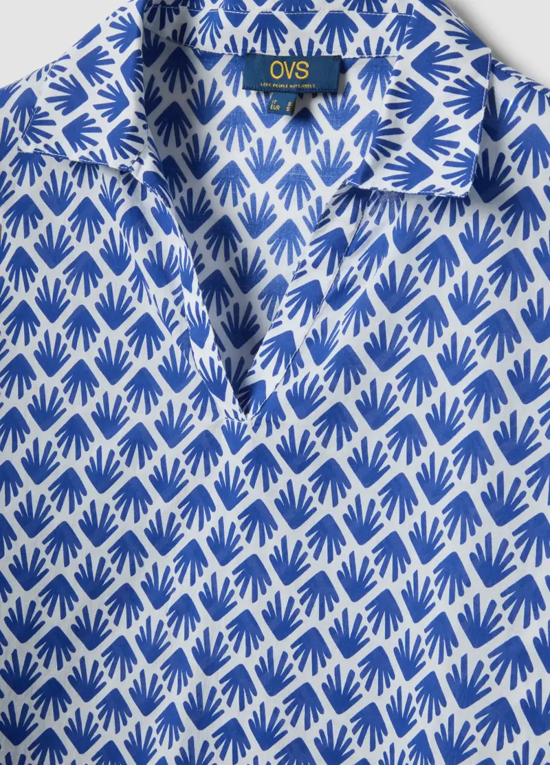 Camicia In Puro Cotone Multicolor Con Fantasia E Collo A V, Donna, Multicolor miniatura 2