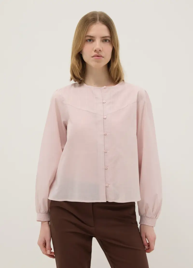 Camicia In Puro Cotone Rosa Regular Fit Con Bottoni E Collo Arrotondato, Donna, Rosa