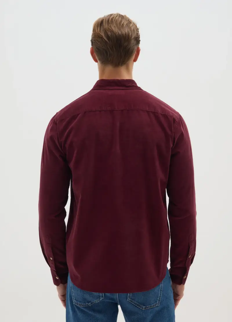 Camicia In Puro Cotone Rossa Regular Fit In Velluto A Coste, Uomo, Rosso miniatura 3