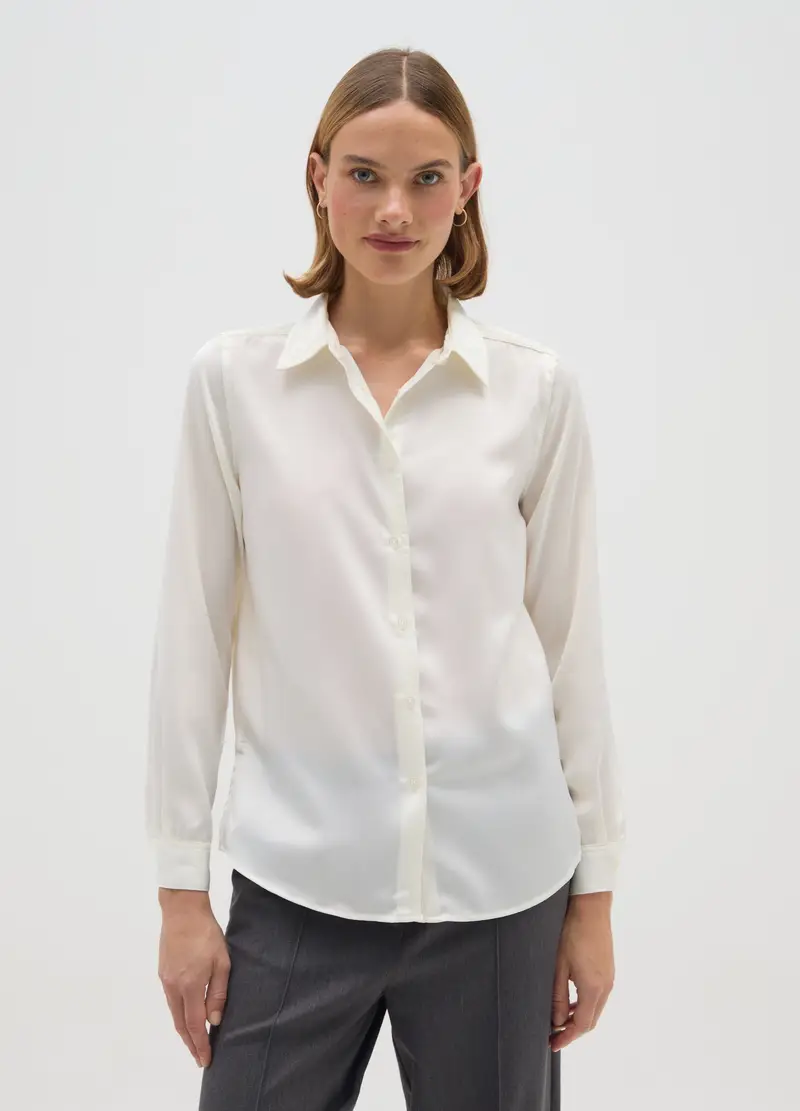Camicia In Satin Bianca Regular Fit, Donna, Bianco miniatura 2
