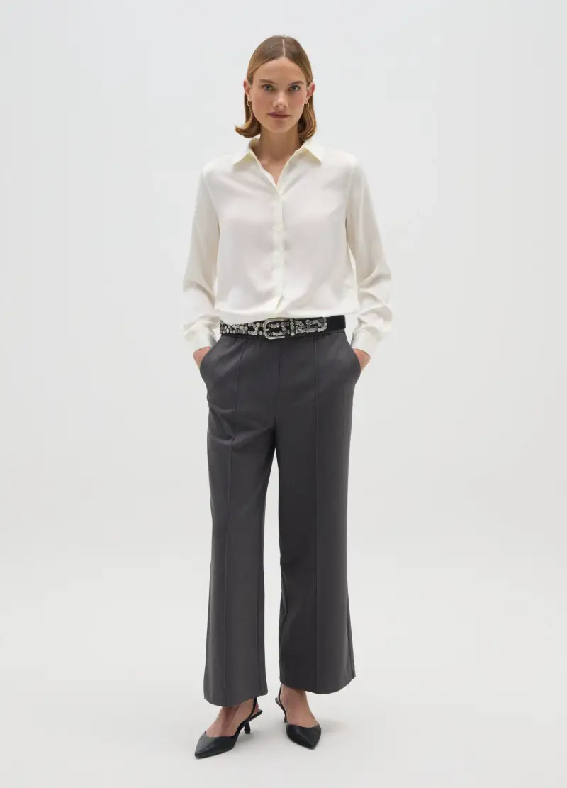 Camicia In Satin Bianca Regular Fit, Donna, Bianco