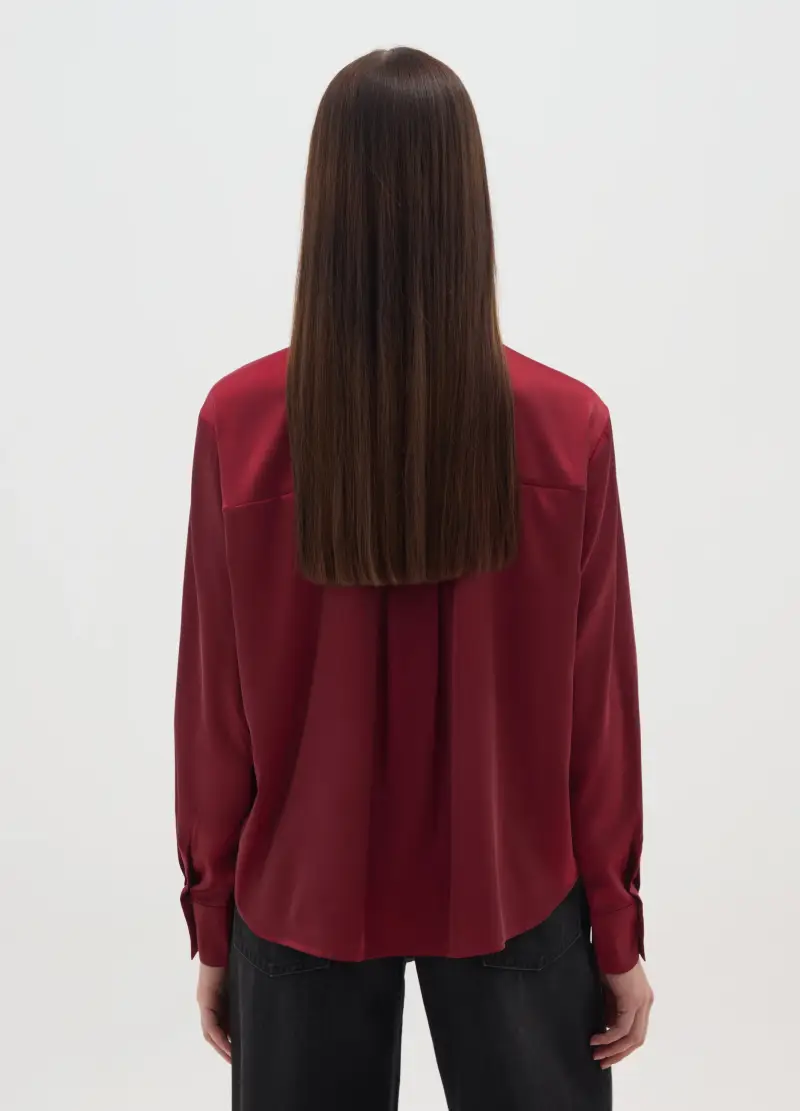 Camicia In Satin Rossa Regular Fit Con Bottoni, Donna, Rosso miniatura 3