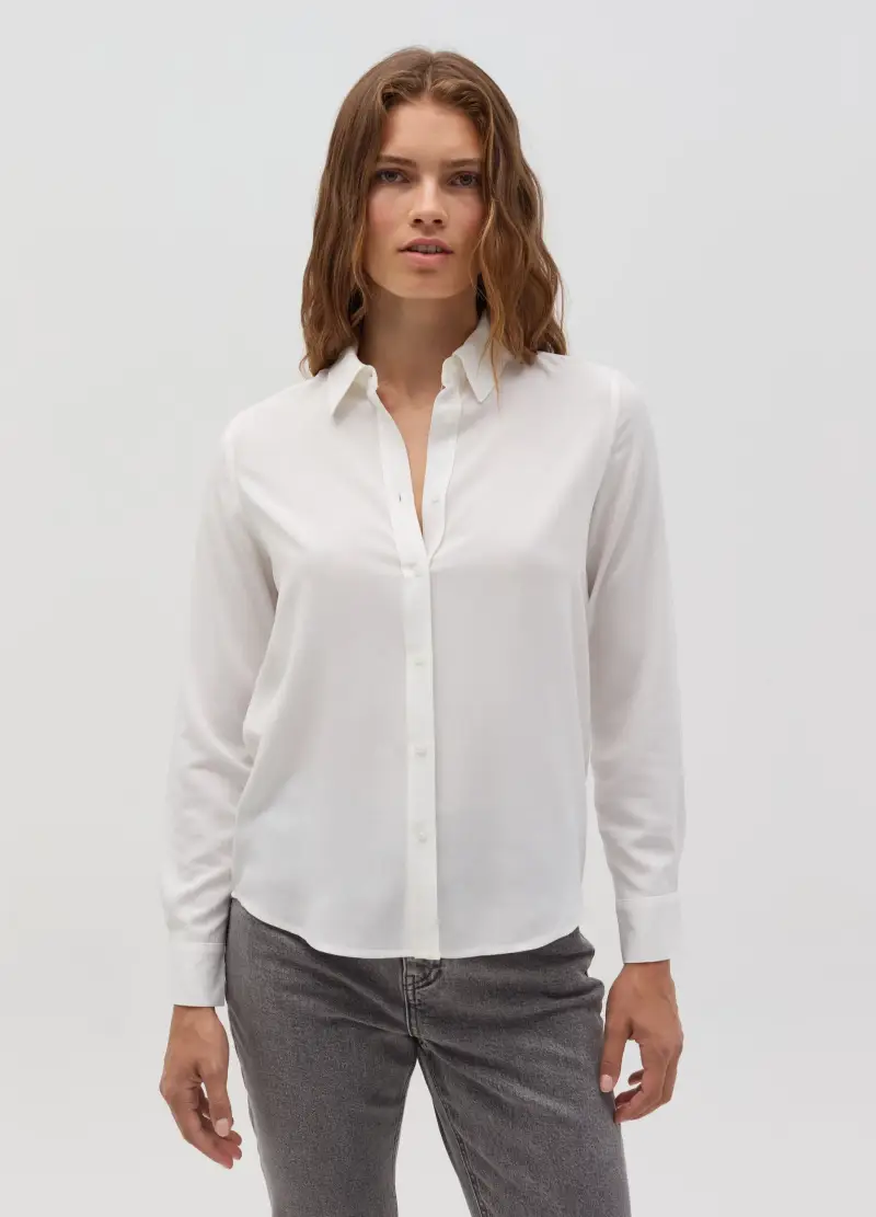 Camicia In Viscosa Tinta Unita, Donna, Bianco miniatura 2