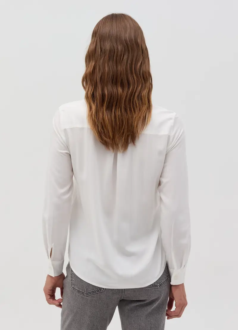 Camicia In Viscosa Tinta Unita, Donna, Bianco miniatura 3