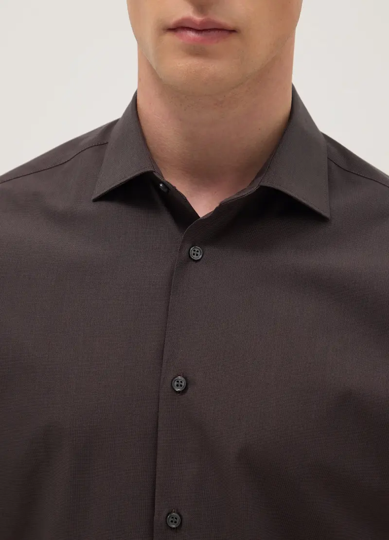 Camicia Marrone In Puro Cotone Regular Fit Easy Iron, Uomo, Marrone miniatura 2