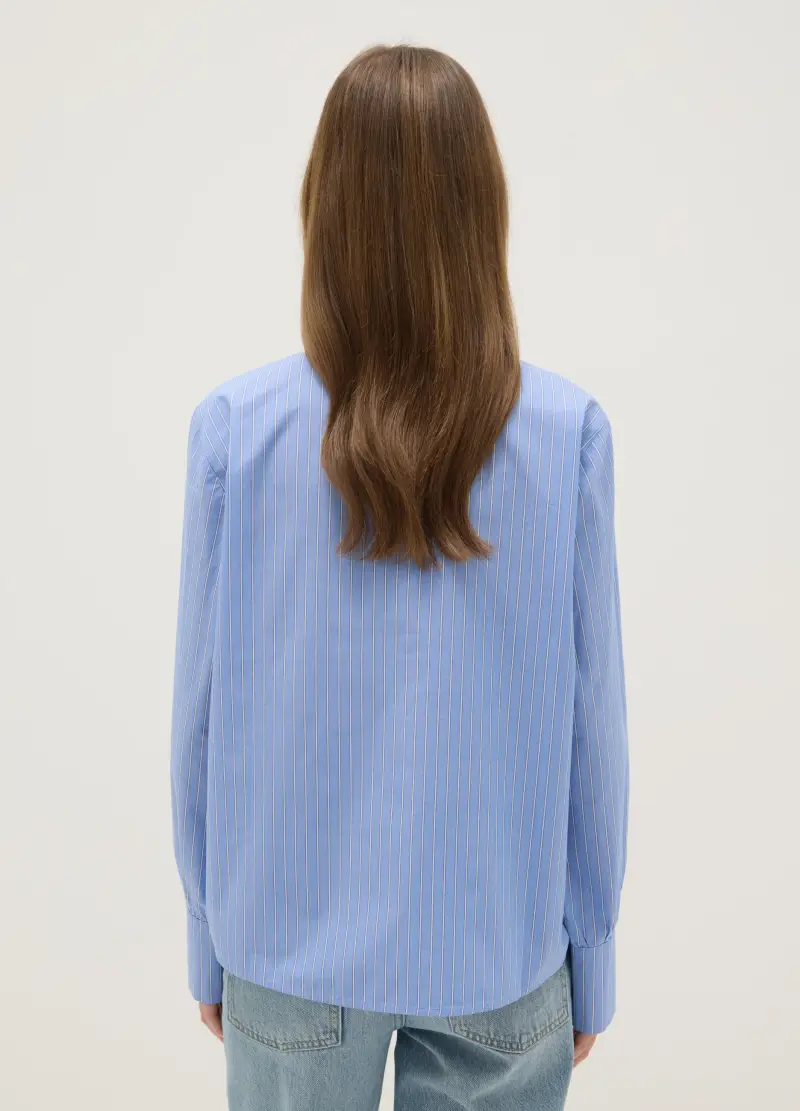 Camicia Multicolor A Righe In Puro Cotone Regular Fit Con Collo A Nastro, Donna, Multicolor miniatura 3