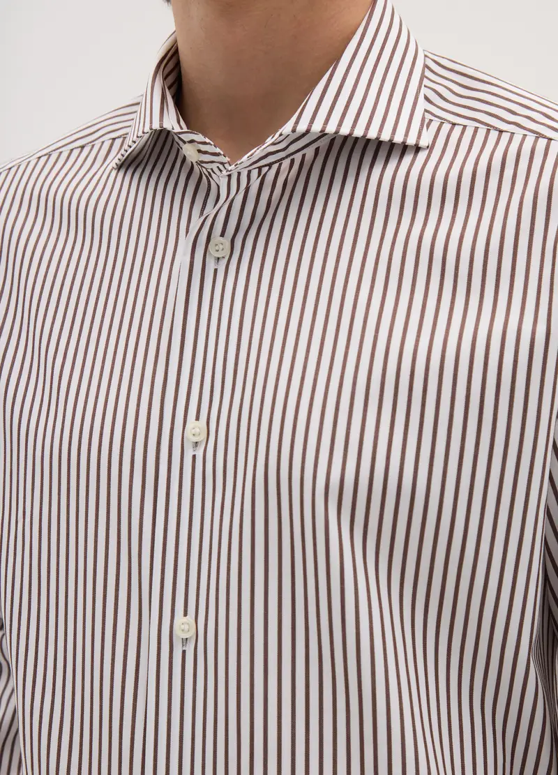 Camicia Multicolor In Puro Cotone Slim Fit A Righe Collo Alla Francese, Uomo, Multicolor miniatura 2