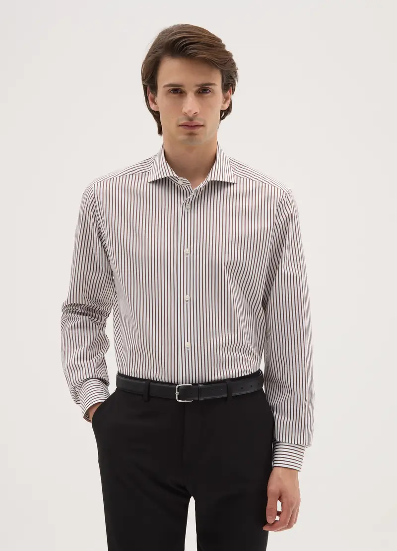 Camicia Multicolor In Puro Cotone Slim Fit A Righe Collo Alla Francese, Uomo, Multicolor