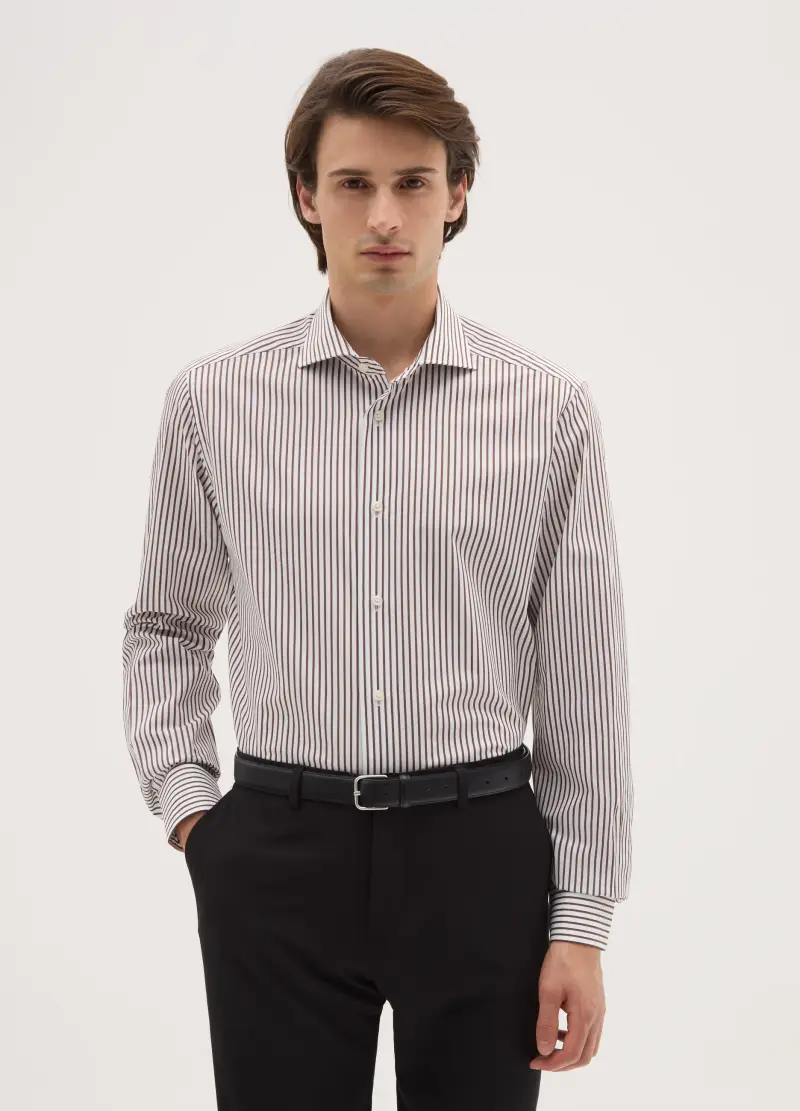 Camicia Multicolor In Puro Cotone Slim Fit A Righe Collo Alla Francese, Uomo, Multicolor