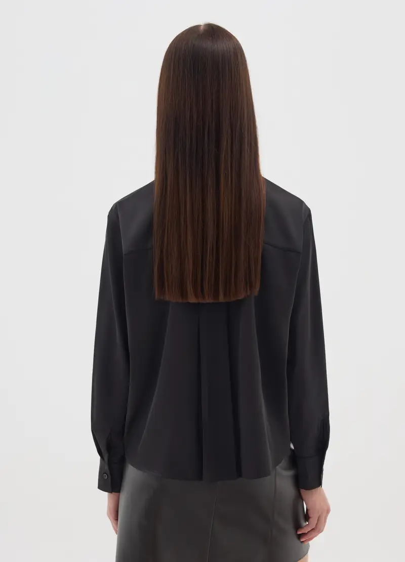 Camicia Nera In Raso Con Maniche Lunghe Regular Fit, Donna, Nero miniatura 3