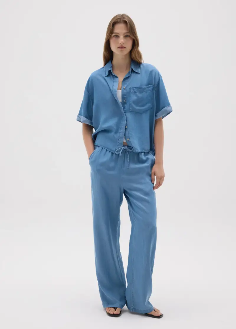 Camicia Oversize A Maniche Corte, Donna, Denim miniatura 2