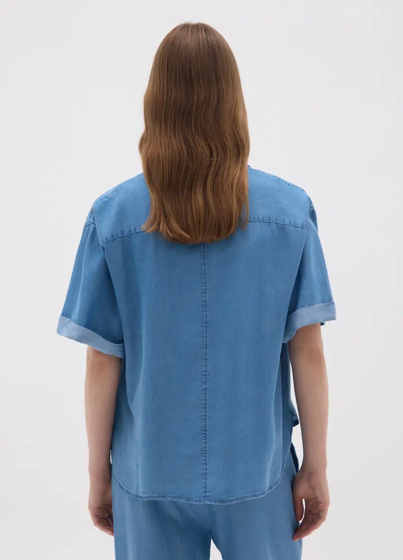 Camicia Oversize A Maniche Corte, Donna, Denim miniatura 3