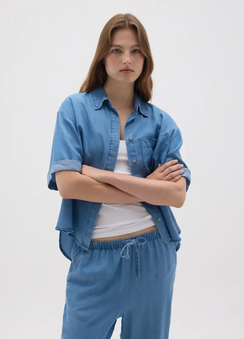 Camicia Oversize A Maniche Corte, Donna, Denim