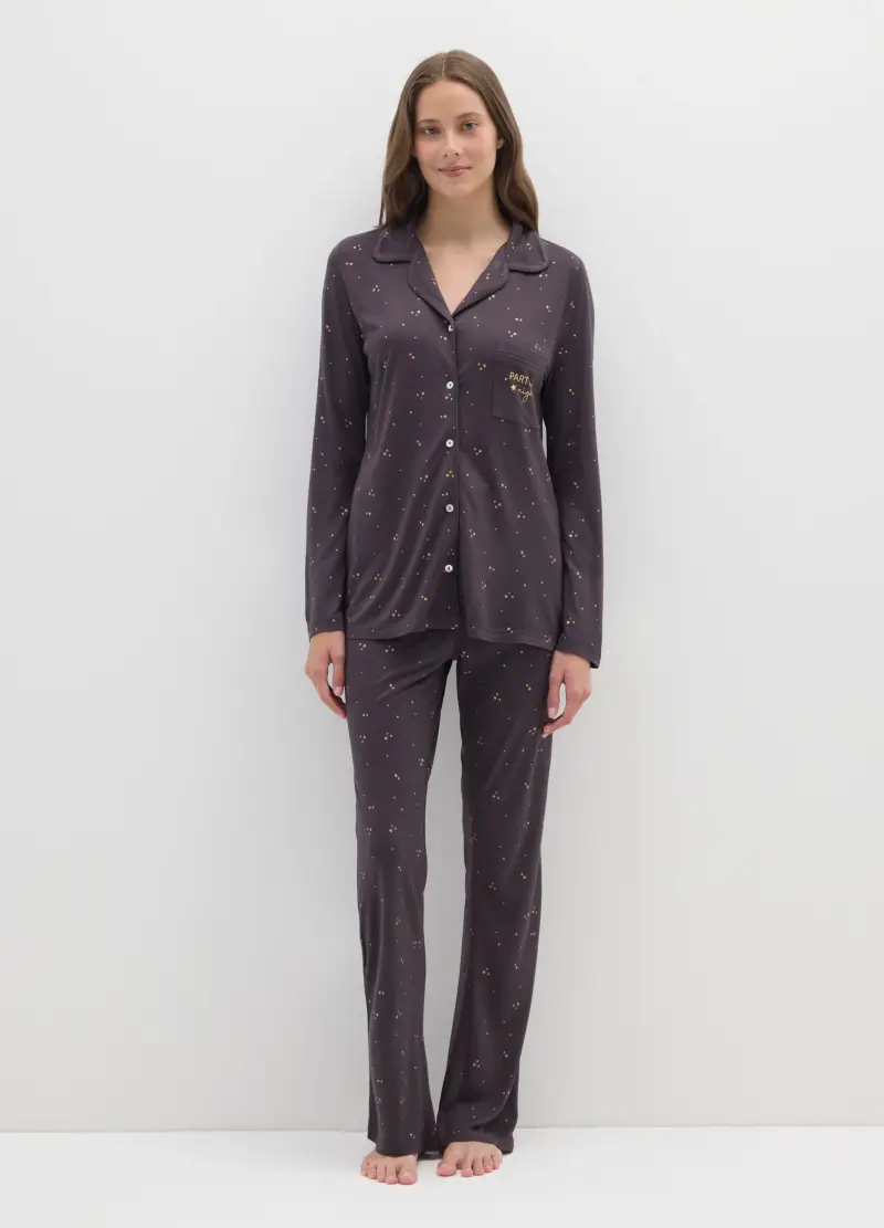 Camicia Pigiama Marrone Regular Fit Con Stampa, Donna, Marrone miniatura 2