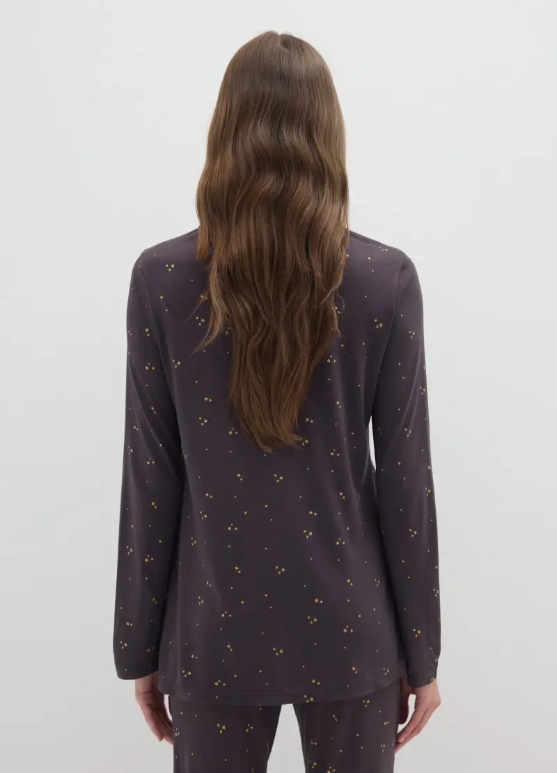 Camicia Pigiama Marrone Regular Fit Con Stampa, Donna, Marrone miniatura 3