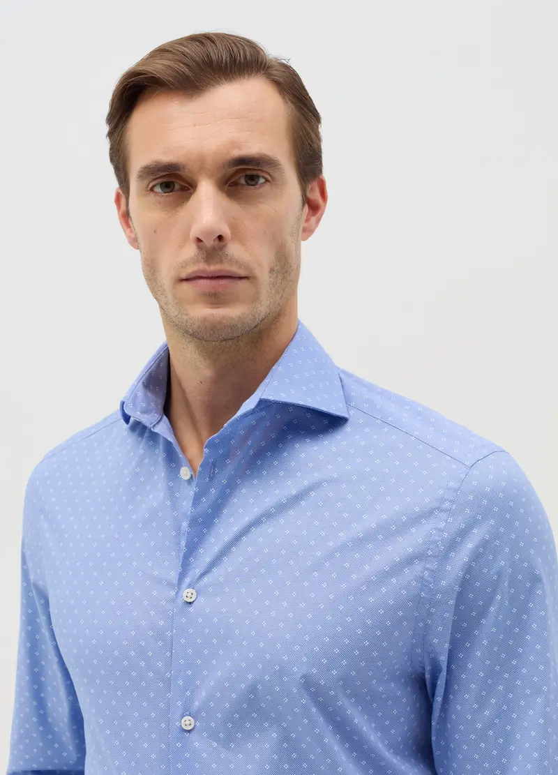 Camicia Regular Fit Con Micro Fantasia, Uomo, Azzurro miniatura 2