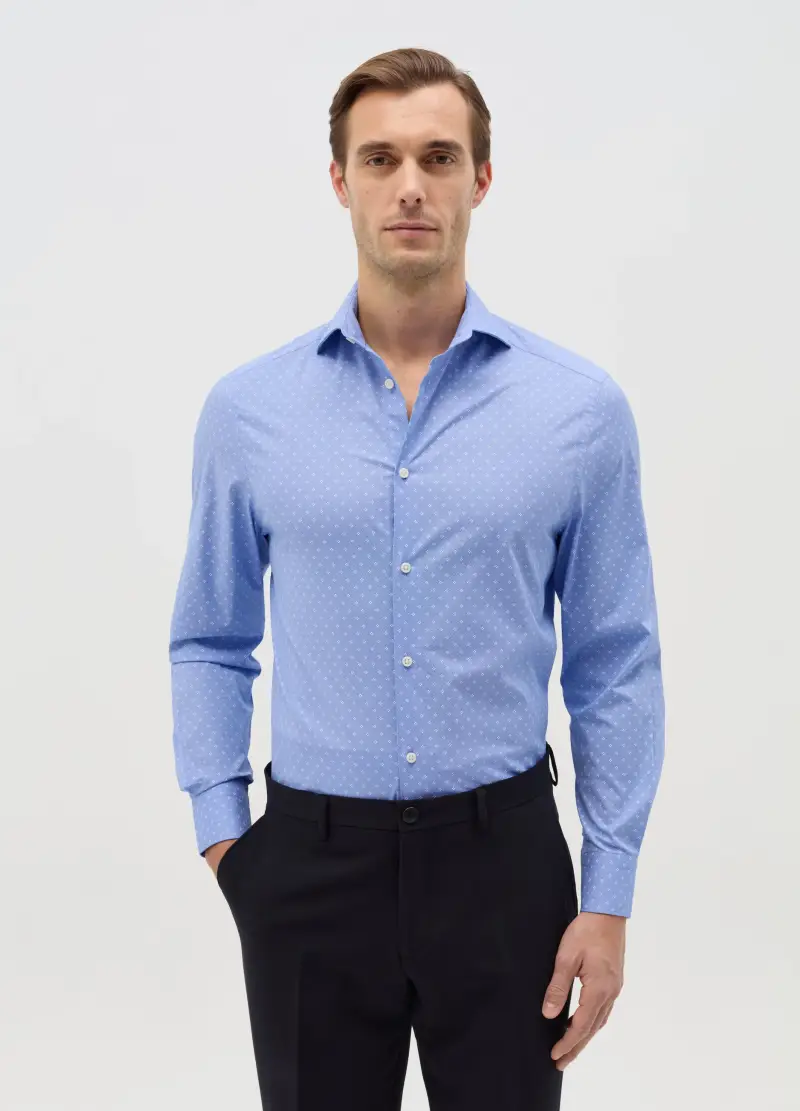Camicia Regular Fit Con Micro Fantasia, Uomo, Azzurro