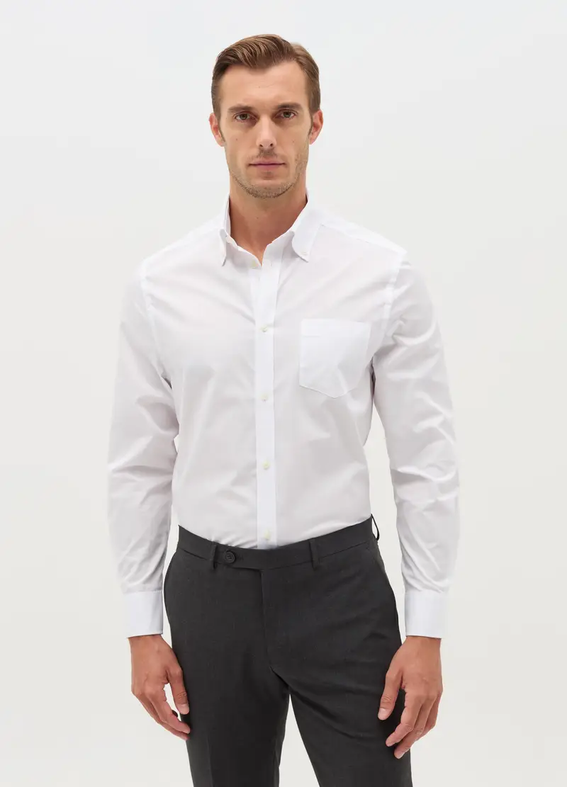 Camicia Regular Fit Con Tasca, Uomo, Bianco