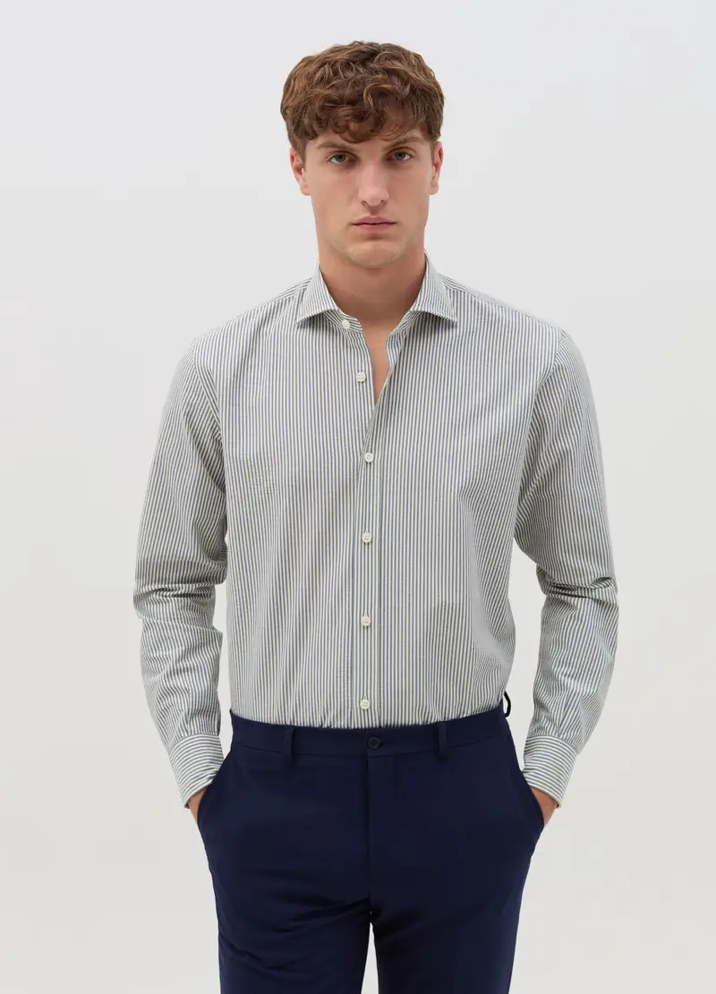 Camicia Regular Fit In Cotone A Righe, Uomo, Multicolor