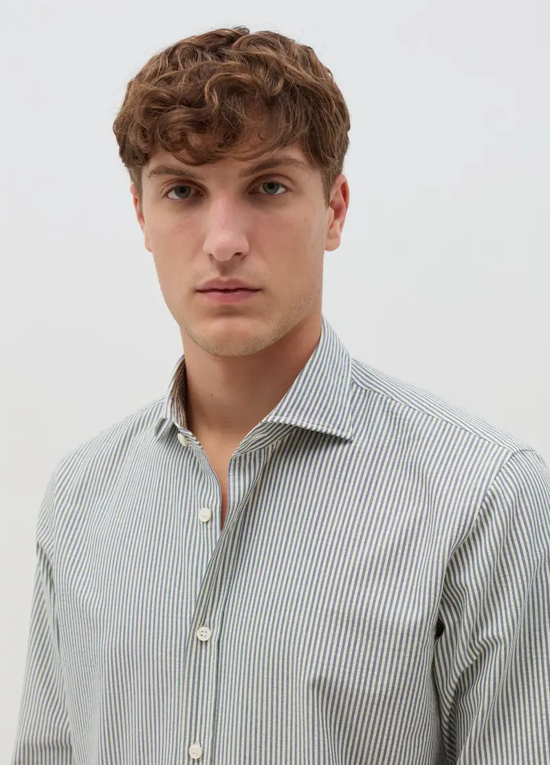 Camicia Regular Fit In Cotone A Righe, Uomo, Multicolor miniatura 3