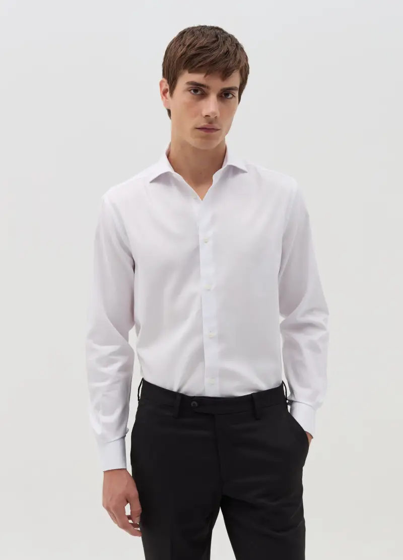 Camicia Regular Fit In Cotone Easy Iron, Uomo, Bianco