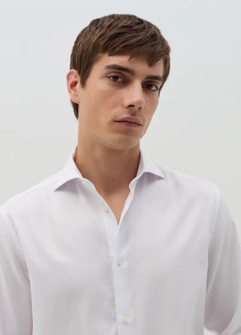 Camicia Regular Fit In Cotone Easy Iron, Uomo, Bianco miniatura 3