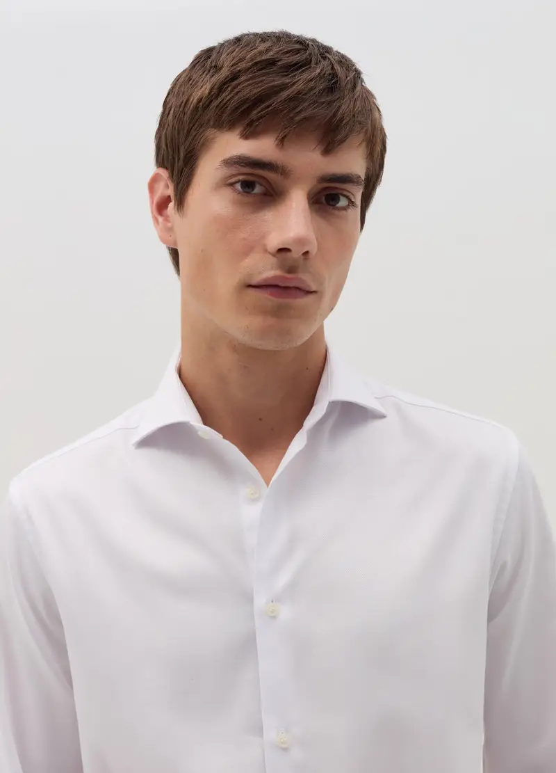 Camicia Regular Fit In Cotone Easy Iron, Uomo, Bianco miniatura 3