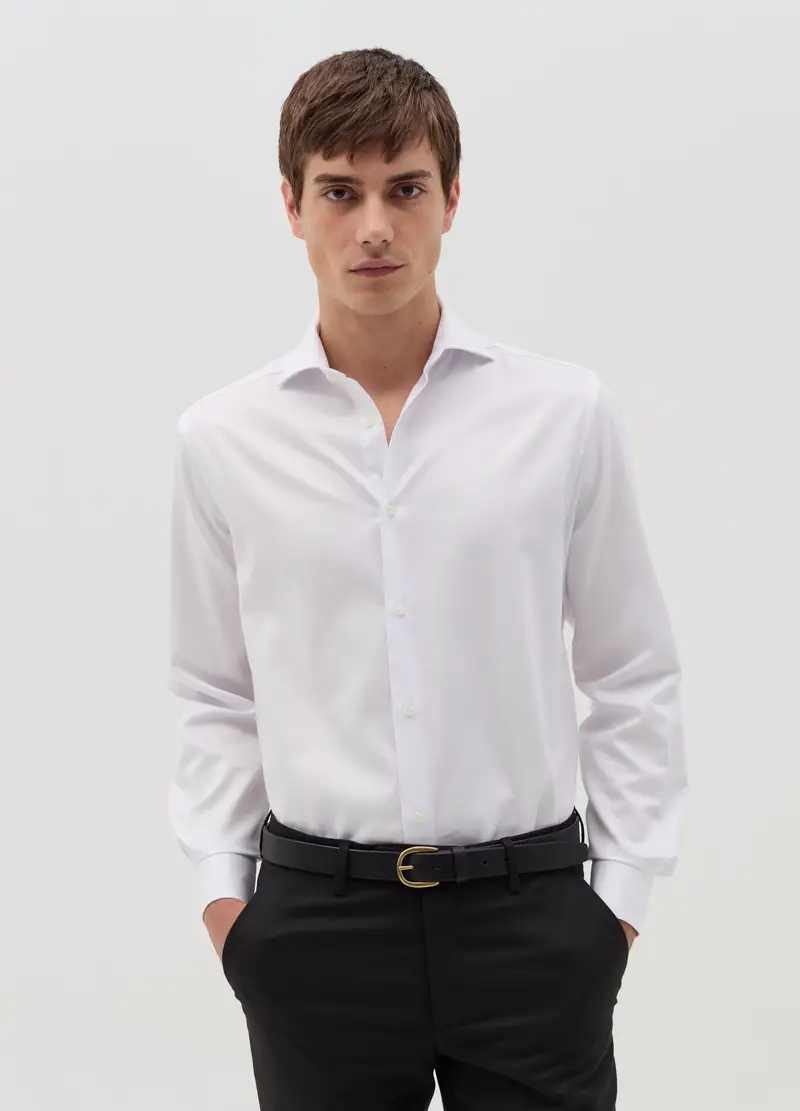 Camicia Regular Fit In Cotone Easy Iron, Uomo, Bianco