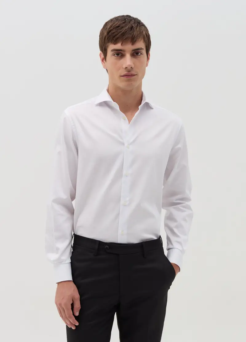 Camicia Regular Fit In Cotone Easy Iron, Uomo, Bianco