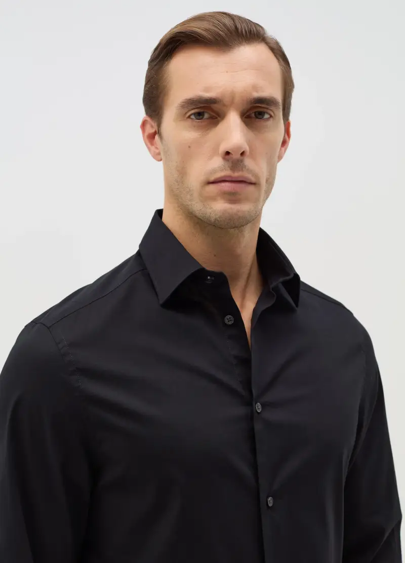 , Camicia Regular Fit In Cotone Stretch, Uomo, Nero miniatura 2