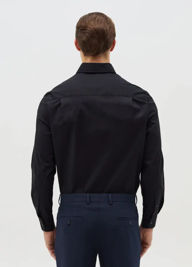 , Camicia Regular Fit In Cotone Stretch, Uomo, Nero miniatura 3