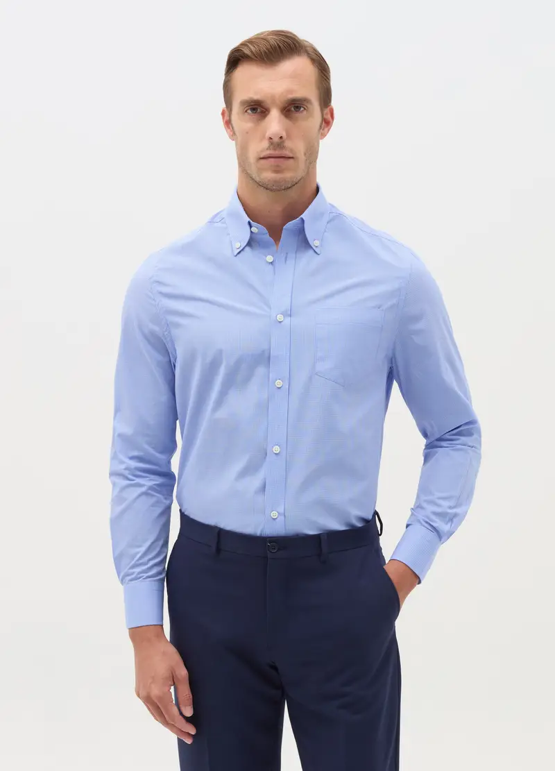 Camicia Regular Fit Micro Quadri, Uomo, Multicolor