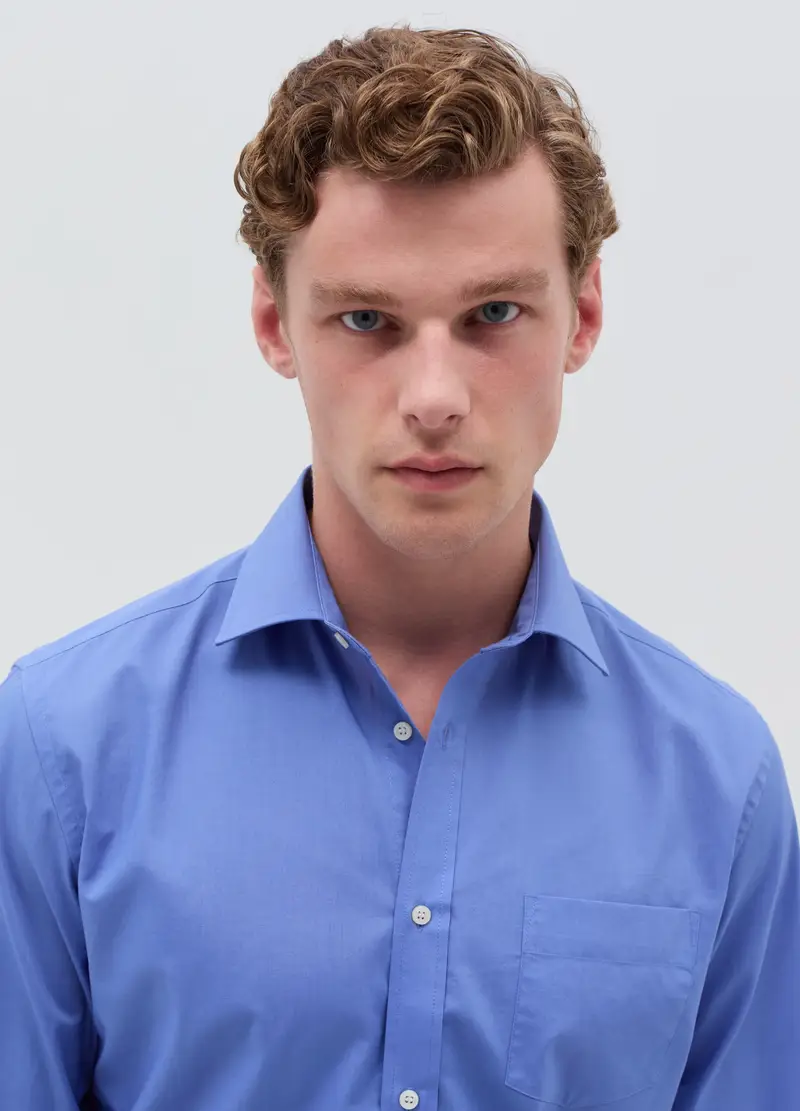 Camicia Regular Fit Tinta Unita, Uomo, Blu miniatura 2