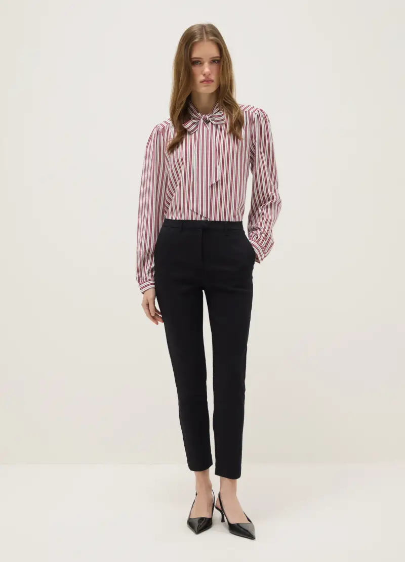 Camicia Rossa Regular A Righe In Pura Viscosa, Donna, Bianco miniatura 2